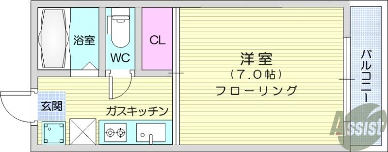サンレモハイツ上杉A棟(1K/3階)の間取り写真