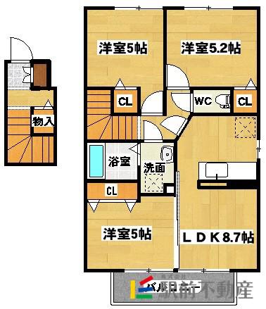 ボナール A棟(3DK/2階)の間取り写真