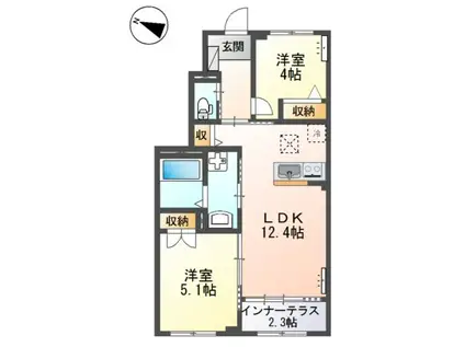 宇都宮市下栗アパート(2LDK/1階)の間取り写真