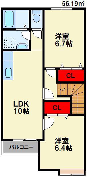 メゾンド・ルピナス壱号館(2LDK/2階)の間取り写真