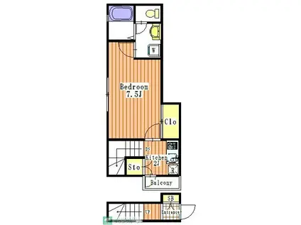 メゾンエイト(1K/2階)の間取り写真