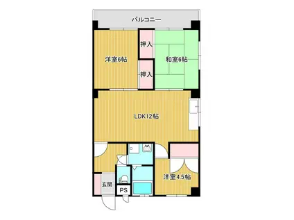 城西パークマンション(3LDK/1階)の間取り写真