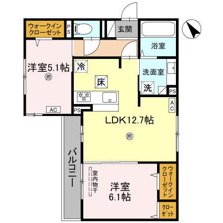 ル トレフル(2LDK/1階)の間取り写真