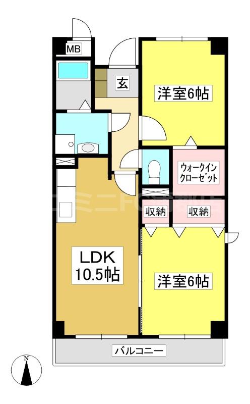 グランシャトー竹谷(2LDK/3階)の間取り写真
