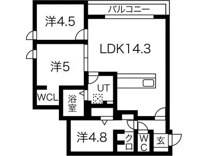 サンスクリットレジデンス 北大前(3LDK/5階)の間取り写真