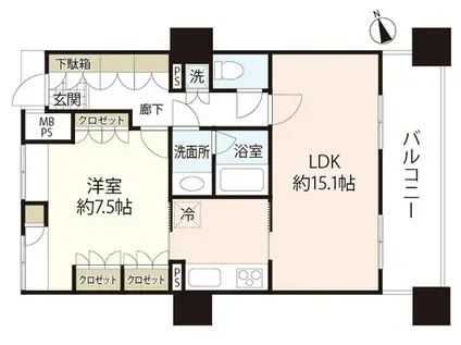 アーバンビューグランドタワー(1LDK/18階)の間取り写真