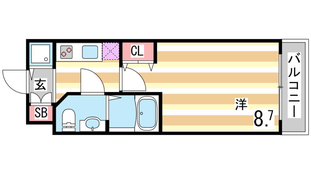 S-RESIDENCE神戸磯上通(1K/9階)の間取り写真