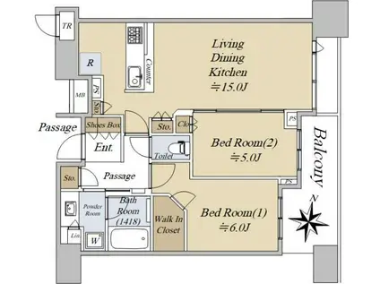 シティタワー梅田東(2LDK/19階)の間取り写真