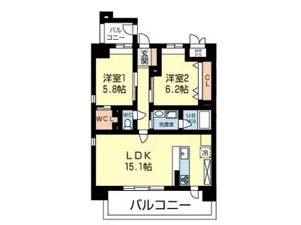コンシェリア水前寺(2LDK/2階)の間取り写真