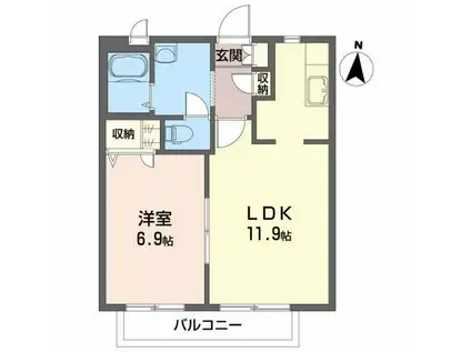 サンパティオB(1LDK/2階)の間取り写真