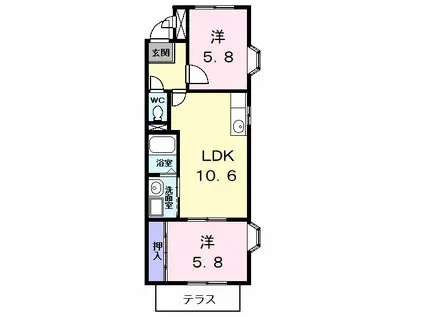カトル・セゾン2(2LDK/1階)の間取り写真