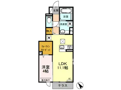 フォレストパークサイド野間島(1LDK/1階)の間取り写真