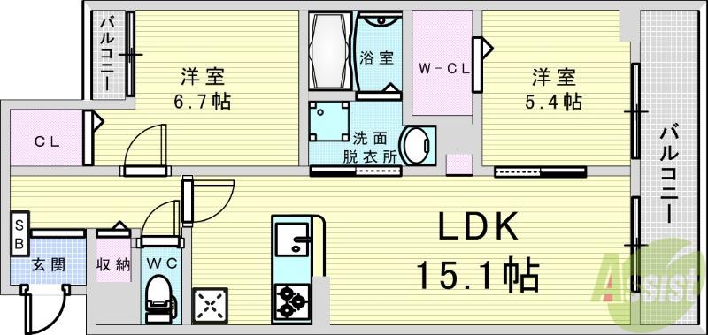 ジーアンビエンス(2LDK/3階)の間取り写真