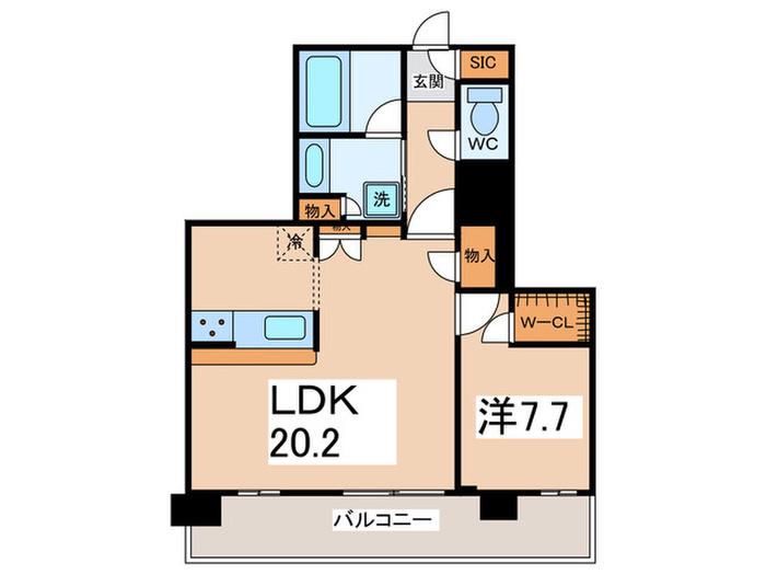 ヴィークタワー南堀江(1LDK/15階)の間取り写真