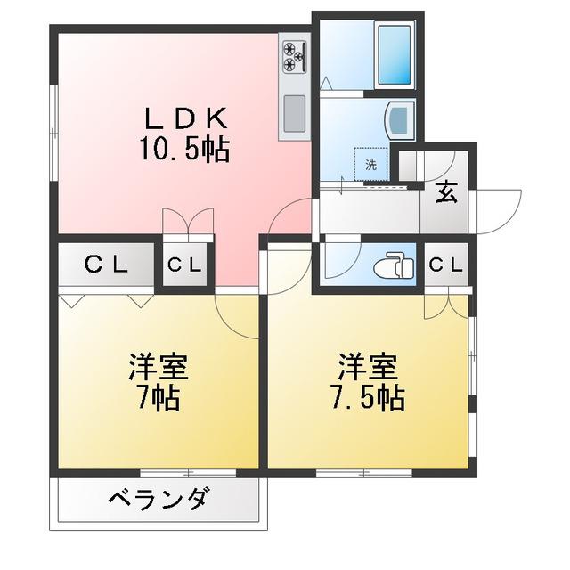 牛込テラス(2LDK/1階)の間取り写真