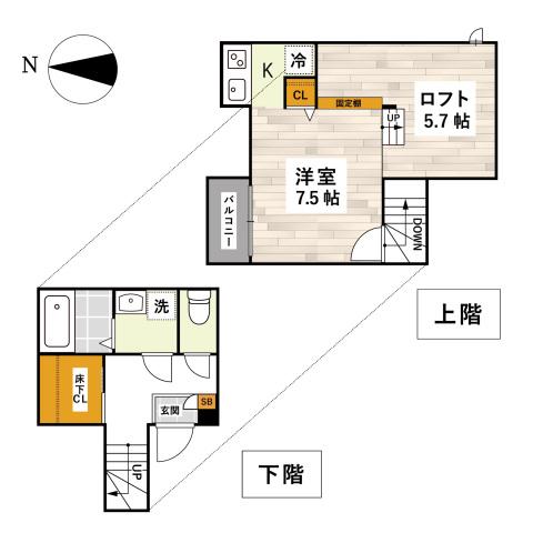 ADC倉敷YUNO(1K/1階)の間取り写真
