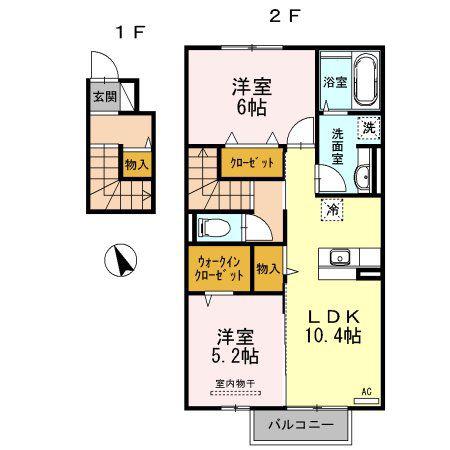 ヴィルヌーブ門司(2LDK/2階)の間取り写真
