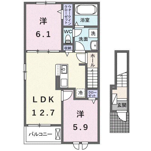 フェリーチェ(2LDK/2階)の間取り写真