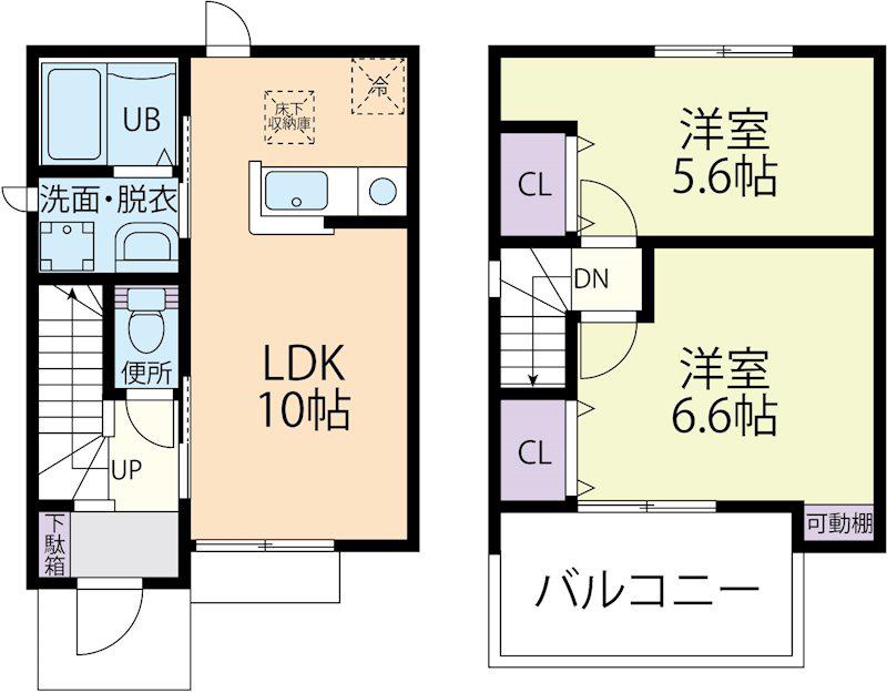 メゾン・ド・ポワール B(2LDK/1階)の間取り写真