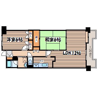 菊田参番館(2LDK/5階)の間取り写真