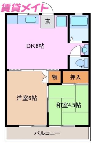 インノーブI(2DK/2階)の間取り写真