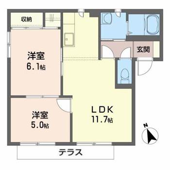 ファミールプラザB(2LDK/1階)の間取り写真