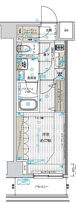 フュージョナル北綾瀬(1K/9階)の間取り写真