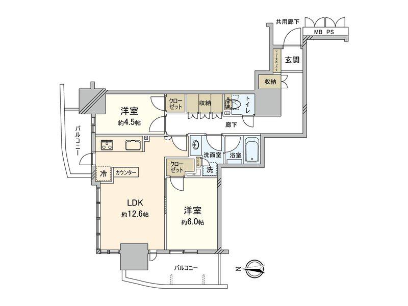 ローレルタワー堺筋本町(2LDK/3階)の間取り写真