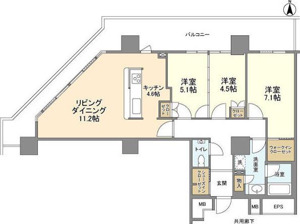 豊洲シエルタワー(3LDK/18階)の間取り写真