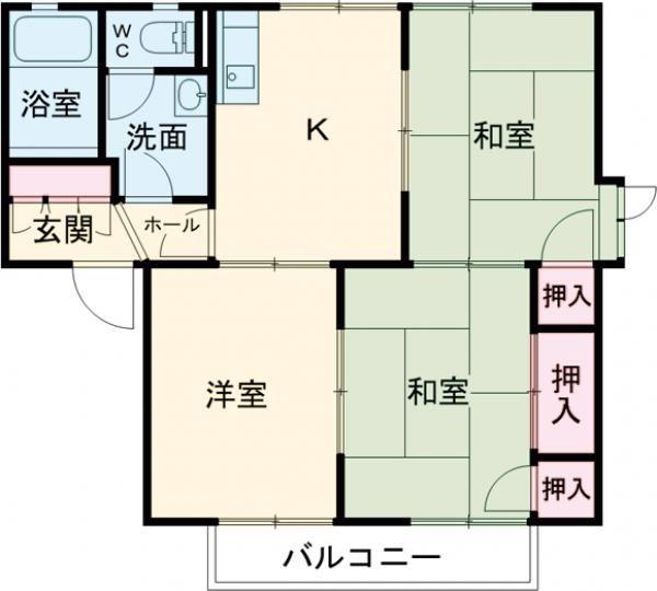 緑台ハイツA棟(3K/2階)の間取り写真