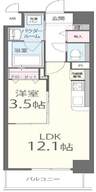 ハーツ天満橋(1LDK/6階)の間取り写真