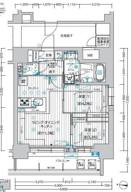 プレサンスレイズ鶴舞公園(2LDK/15階)の間取り写真