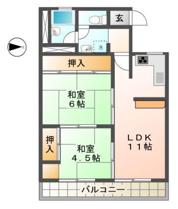 八日市ハイツ(2LDK/2階)の間取り写真