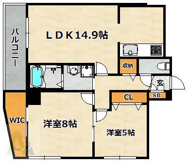 東山ハイツ(2LDK/8階)の間取り写真
