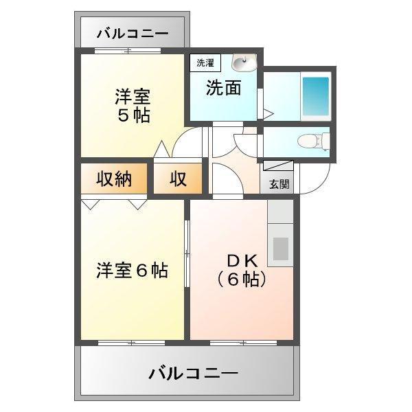 ヴィラ丹陽(2DK/1階)の間取り写真