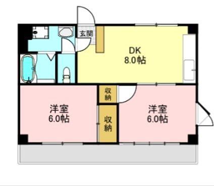 メゾン飛鳥(2DK/1階)の間取り写真