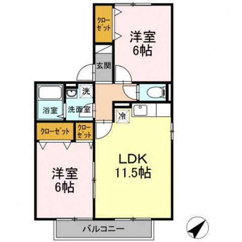 リヴェールアン(2LDK/2階)の間取り写真