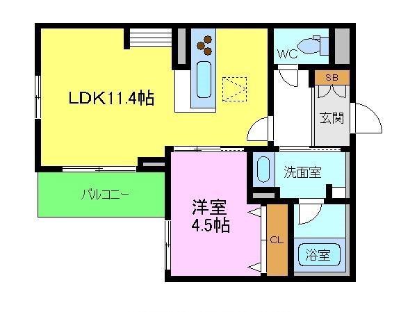K.DNAKAMOZUVILLA(1LDK/2階)の間取り写真