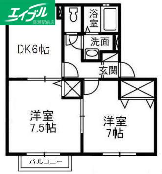 グリーンレーベルA棟(2DK/1階)の間取り写真