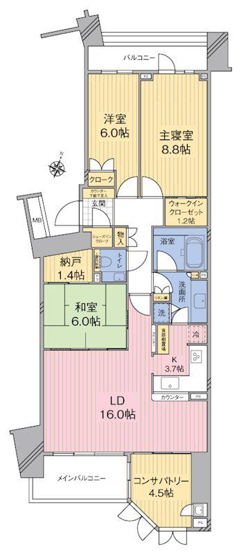 パークシティ成城E棟(3LDK/3階)の間取り写真