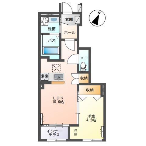 パレスコート トーケン(1LDK/1階)の間取り写真