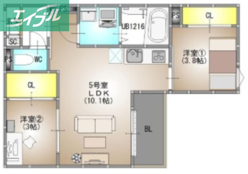 REGALEST 今(2LDK/1階)の間取り写真