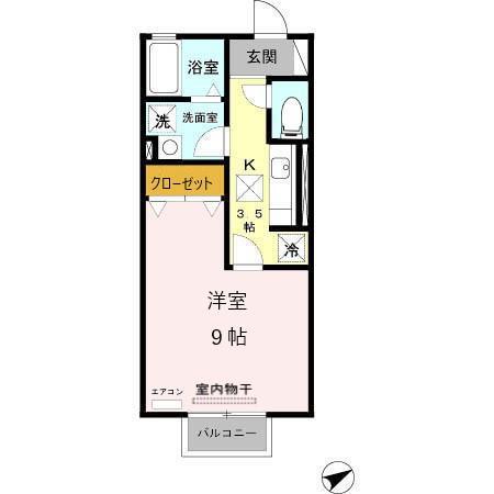 ヴァンヴェールA棟(1K/1階)の間取り写真
