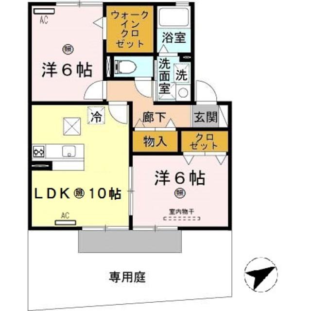 マグノリアコートC棟(2LDK/2階)の間取り写真