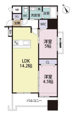 アポロ久留米東(2LDK/10階)の間取り写真