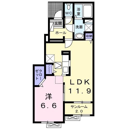 ウェルタウンI(1LDK/1階)の間取り写真