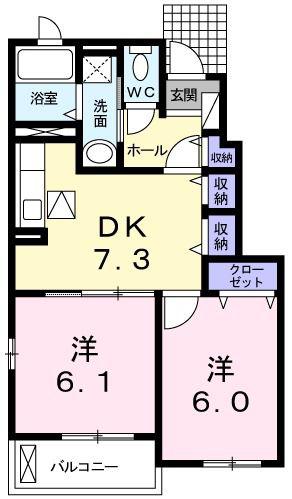 シャン・ヴェール I番館(2DK/1階)の間取り写真