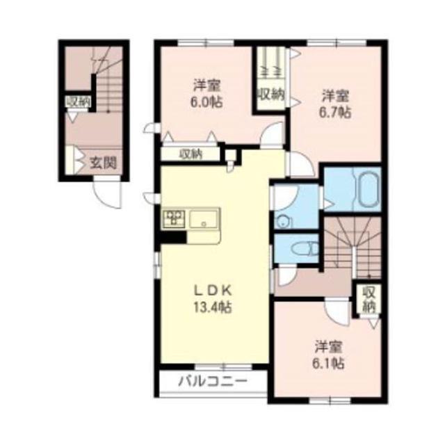 セゾンコートB(3LDK/2階)の間取り写真
