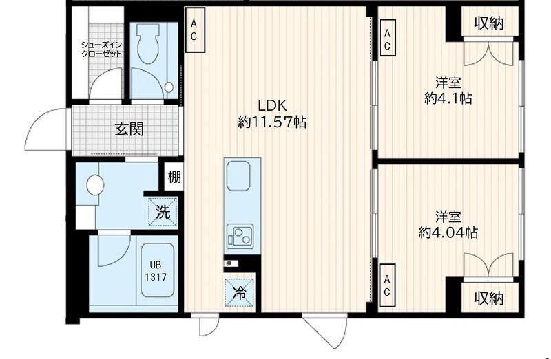 FULLEA若松河田(2LDK/2階)の間取り写真