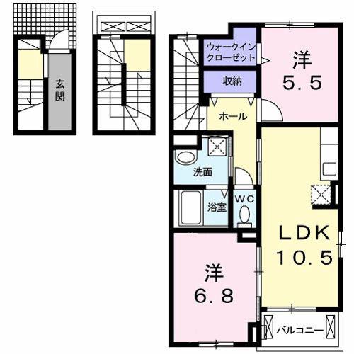 プロムナード南分(2LDK/3階)の間取り写真
